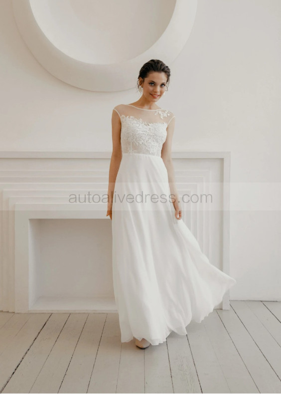 Ivory Lace Chiffon Sheer Back Airy Wedding Dress